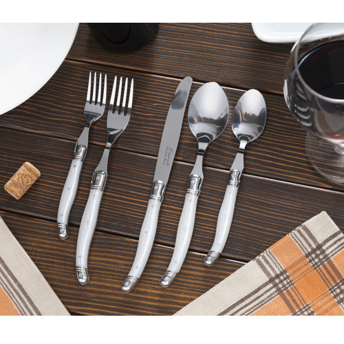 French Home Laguiole Stainless Steel Flatware Set, Service For 4 Pearl